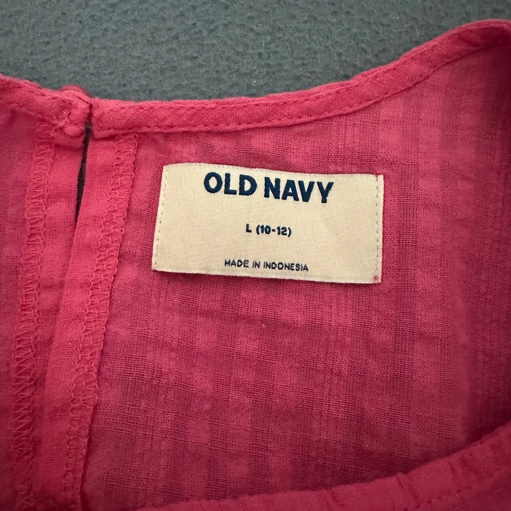 Old Navy Girls Pink Tiered Babydoll Dress Short Sleeve Textured Size L 10-12